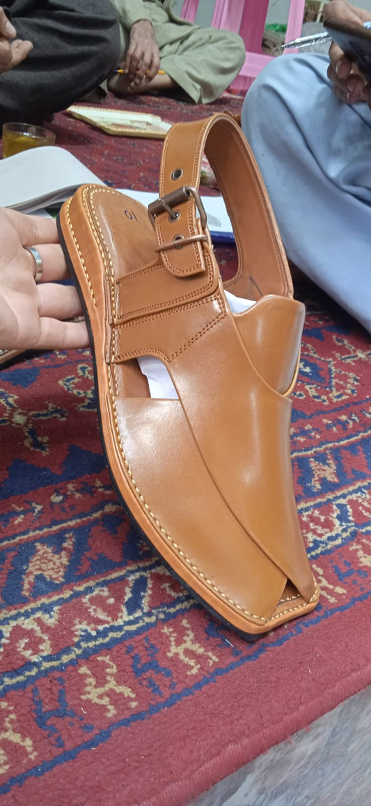 Golden single sole Peshawari Chappal